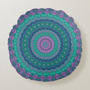 Jewel Tone Mandala Round Pillow