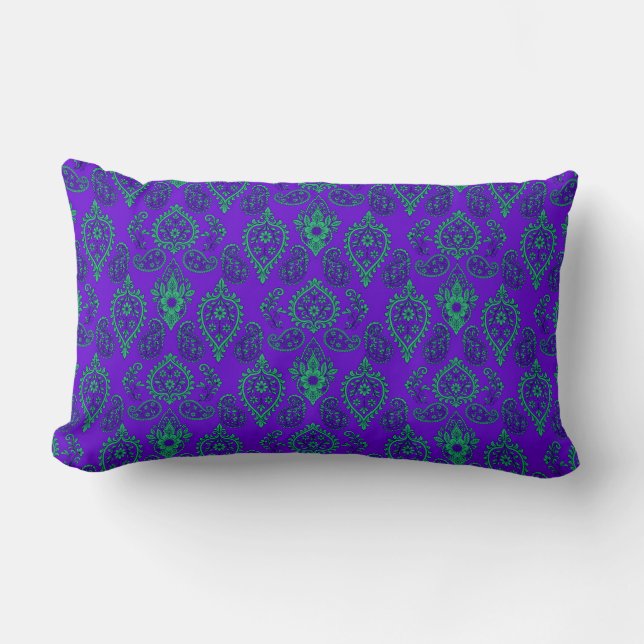 Jewel-Tone Ornate Paisley Design Lumbar Pillow (Front)