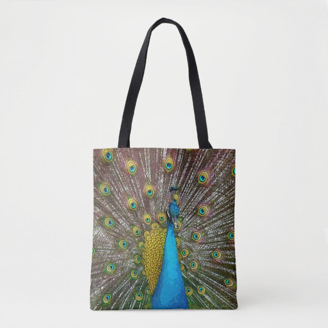 Jewel Tone Peacock Art Tote Bag (Front)