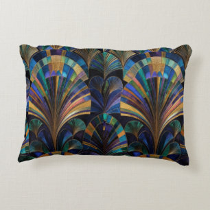 Jewel Tone Peacock Blue Purple Gold Art Deco Accent Pillow