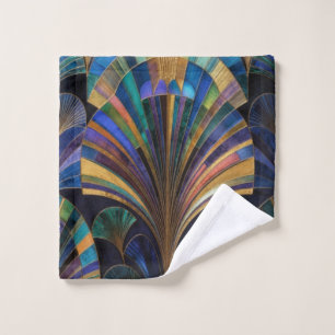 Jewel Tone Peacock Blue Purple Gold Art Deco Bath Towel Set