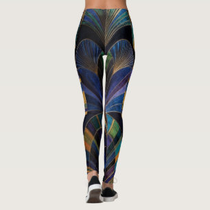 Jewel Tone Peacock Blue Purple Gold Art Deco Leggings