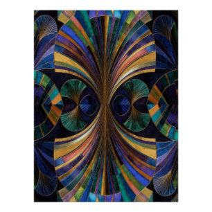 Jewel Tone Peacock Blue Purple Gold Art Deco Poster