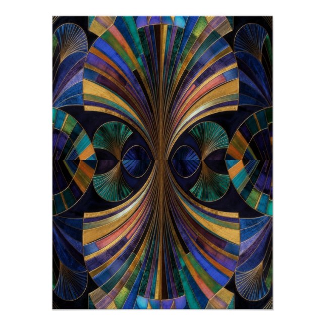 Jewel Tone Peacock Blue Purple Gold Art Deco Poster (Front)