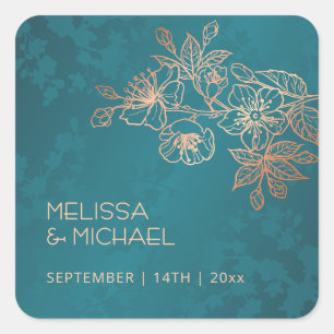 Jewel Tone Peacock Floral Wedding Square Sticker
