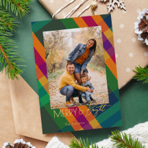 Jewel Tone Plaid Merry & Bright Christmas Photo