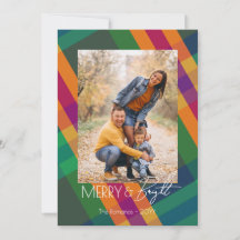 Jewel Tone Plaid Merry & Bright Christmas Photo