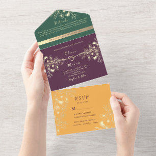 Jewel Tone Plum Purple Wedding All In One Invitation