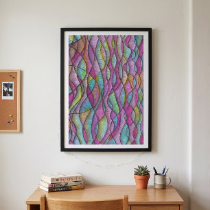 Jewel Tone Psychedelic Wavy Abstract Art Poster