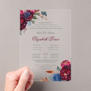 Jewel tone Quinceañera Acrylic Invitations