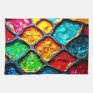 Jewel Tone Stained Glass Art Glow Design Kitchen Towel