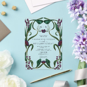 Jewel Tone Vintage Art Nouveau Floral Wedding Acrylic Invitations
