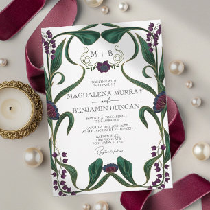 Jewel Tone Vintage Art Nouveau Floral Wedding Invitation