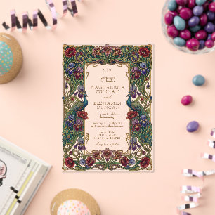 Jewel Tone Vintage Floral Garden Peacocks Wedding  Acrylic Invitations