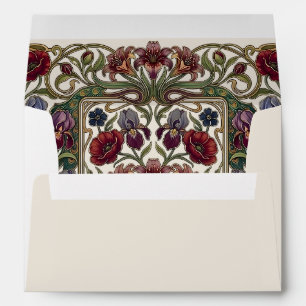 Jewel Tone Vintage Floral Garden Peacocks Wedding  Envelope