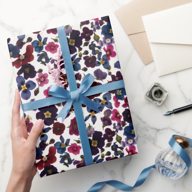 Jewel Tone Wildflowers on Ivory Wrapping Paper (Gifting)