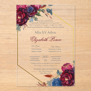 Jewel tone with frame Quinceañera Acrylic Invitations
