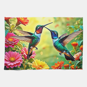 Jewel-Toned Hummingbird Magic Design Kitchen Towel