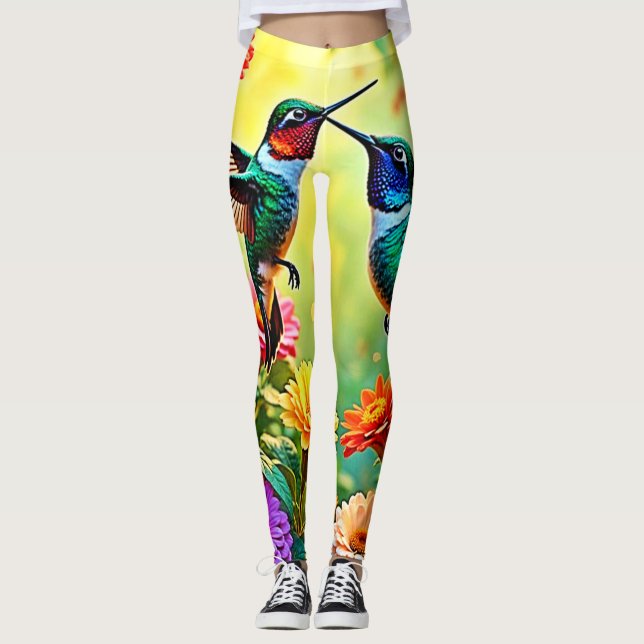 Jewel-Toned Hummingbird Magic Design Leggings (Front)