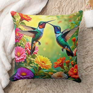 Jewel-Toned Hummingbird Magic Design Throw Pillow