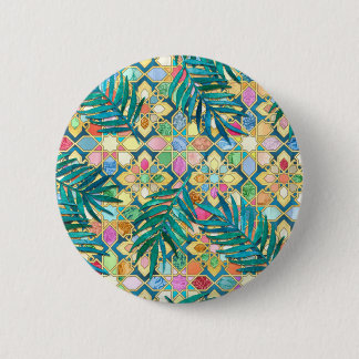 Jewel toned Moroccan pattern with palm leaves 2 Inch Round Button