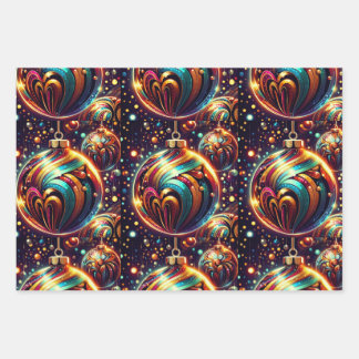 Jewel-Toned Ornament Wrapping Paper Sheet