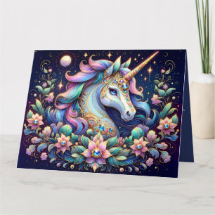 Jewel Toned Unicorn Floral Fantasy Card