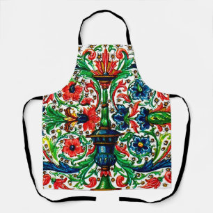 Jewel Tones Medieval Manuscript Flowers Scrolls Apron