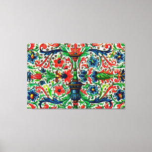 Jewel Tones Medieval Manuscript Flowers Scrolls Canvas Print