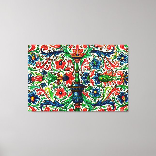 Jewel Tones Medieval Manuscript Flowers Scrolls Canvas Print (Front)