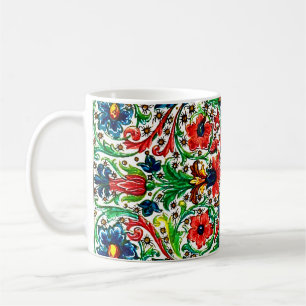Jewel Tones Medieval Manuscript Flowers Scrolls Coffee Mug