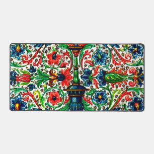 Jewel Tones Medieval Manuscript Flowers Scrolls Desk Mat