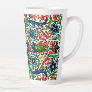 Jewel Tones Medieval Manuscript Flowers Scrolls Latte Mug