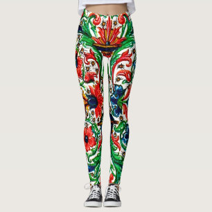 Jewel Tones Medieval Manuscript Flowers Scrolls Leggings