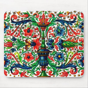 Jewel Tones Medieval Manuscript Flowers Scrolls Mouse Pad