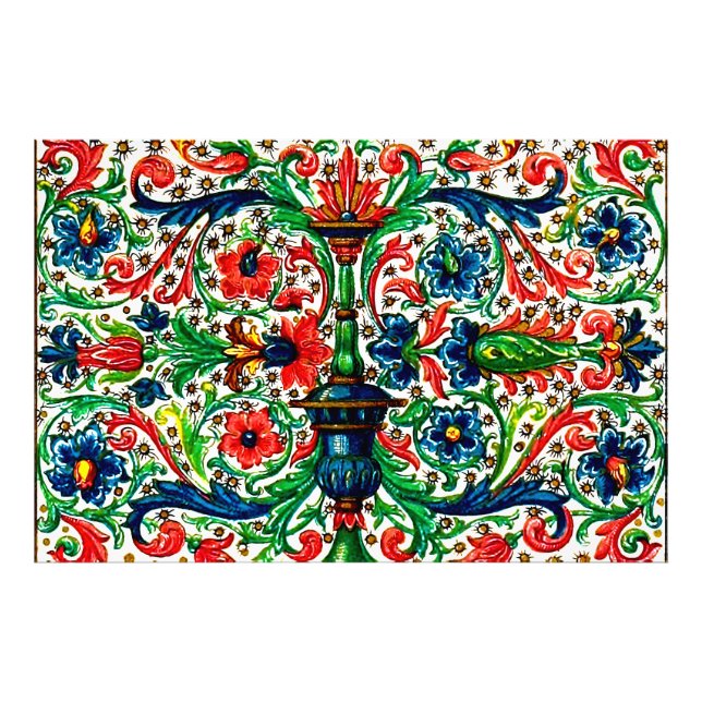 Jewel Tones Medieval Manuscript Flowers Scrolls Photo Print (Front)