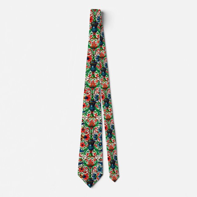 Jewel Tones Medieval Manuscript Flowers Scrolls Tie (Front)