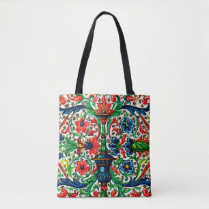 Jewel Tones Medieval Manuscript Flowers Scrolls Tote Bag