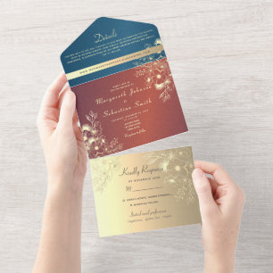 Jewel Tones Photo Wedding All In One Invitation