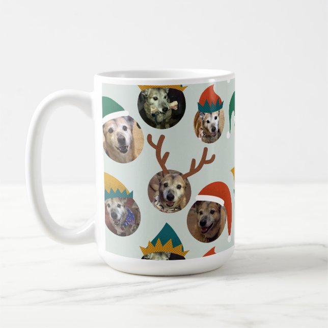 Jewel Tones Silly Christmas Hat Dog Photo Collage Coffee Mug (Left)