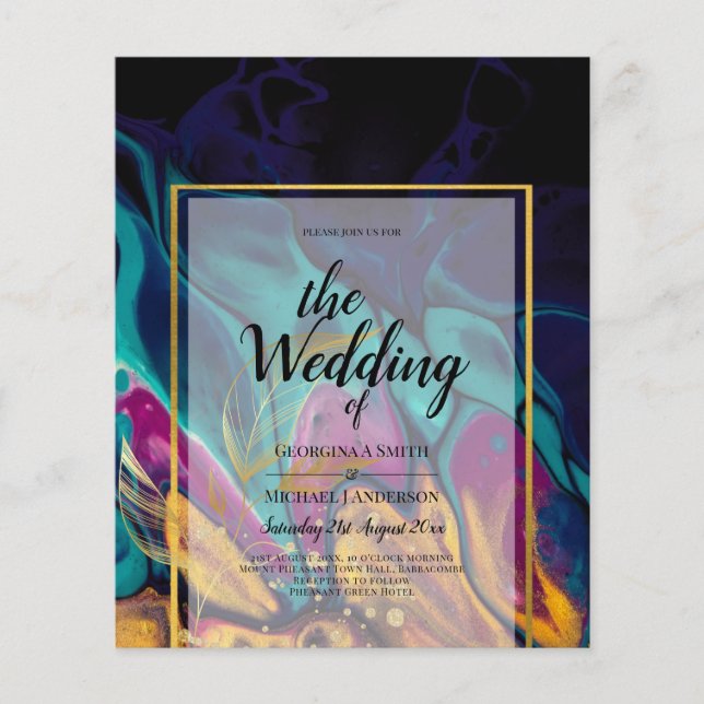 Jewel Tones WEDDING INK Plum Purple Teal Navy Gold Flyer (Front)