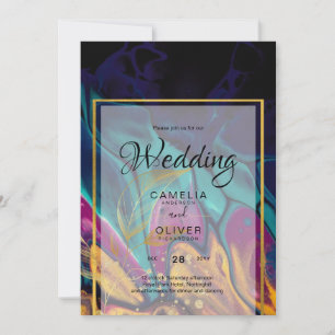 Jewel Tones WEDDING INK Plum Purple Teal Navy Gold Invitation
