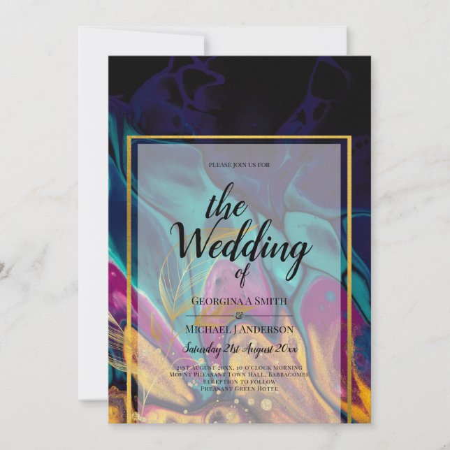 Jewel Tones WEDDING INK Plum Purple Teal Navy Gold Invitation (Front)