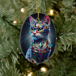 Jeweled Cat Ceramic Ornament
