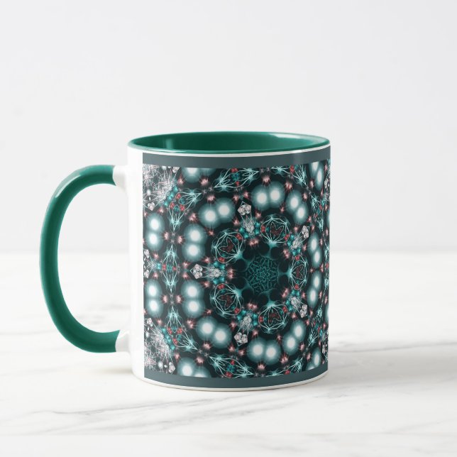 Jewelia : Aqua Green Fractal Jewels Mug (Left)