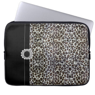 Jewelled Black Leopard Laptop Sleeve