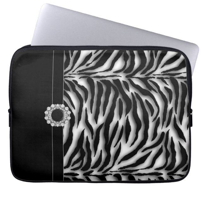 Jewelled Black Zebra Laptop Sleeve (Front)