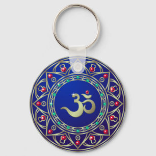 Jewelled Blue Om Keychain