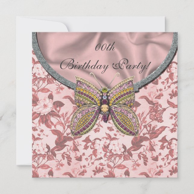 Jewelled Butterfly Birthday Party Invitations (Front)