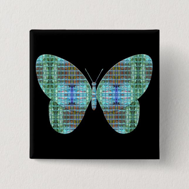 Jewelled Butterfly glass effect 2 Inch Square Button (Front)